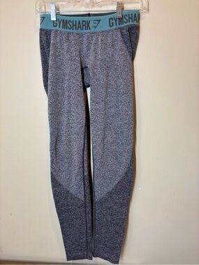 Gymshark Womens Gray Leggings with Teal Waistband, Medium